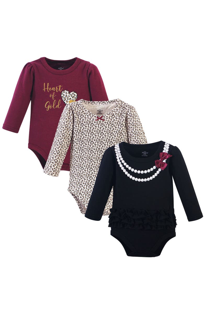 Little Treasure 3Pk Long Sleeve Bodysuits, Main, color, Burgundy Heart Of Gold