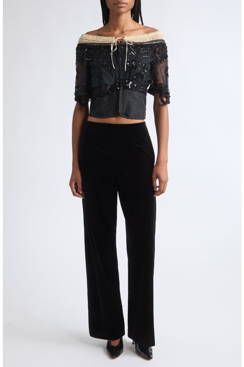 Sequined Embroidered Off the Shoulder Bodice, Alternate, color, BLACK