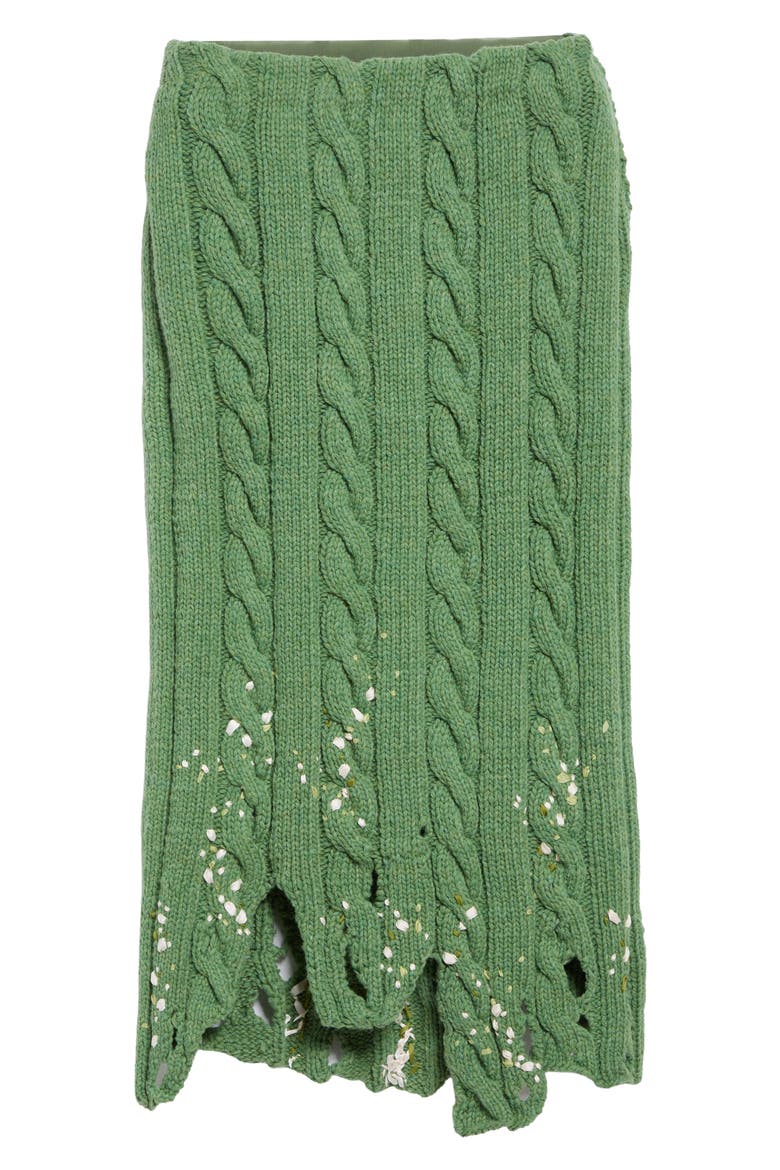 Distressed Wool Blend Cable Stitch Sweater Skirt, Alternate, color, LIGHT GREEN