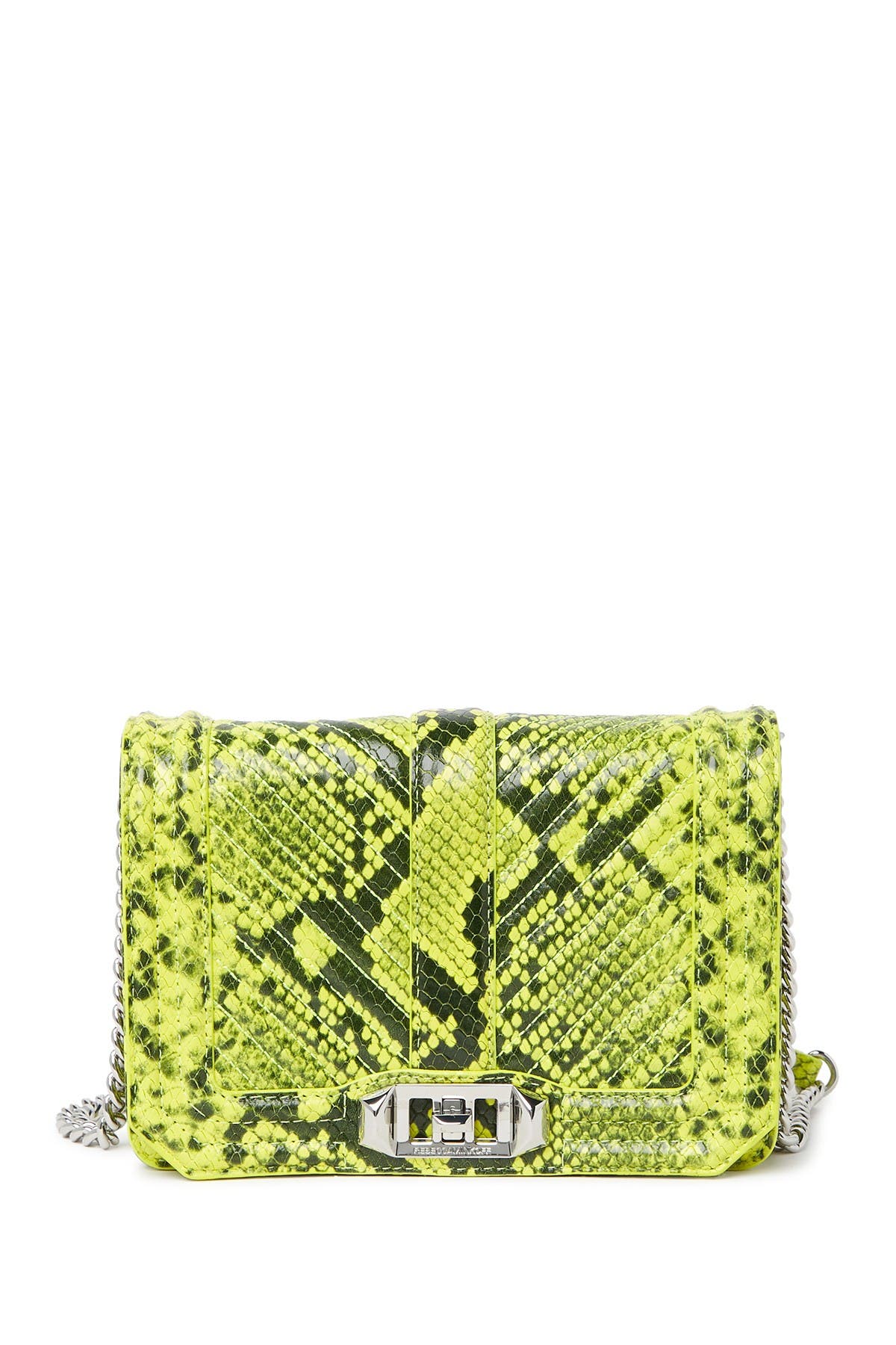 Chevron Quilted Snake Print Crossbody Bag, Main, color, NEON YELLOW