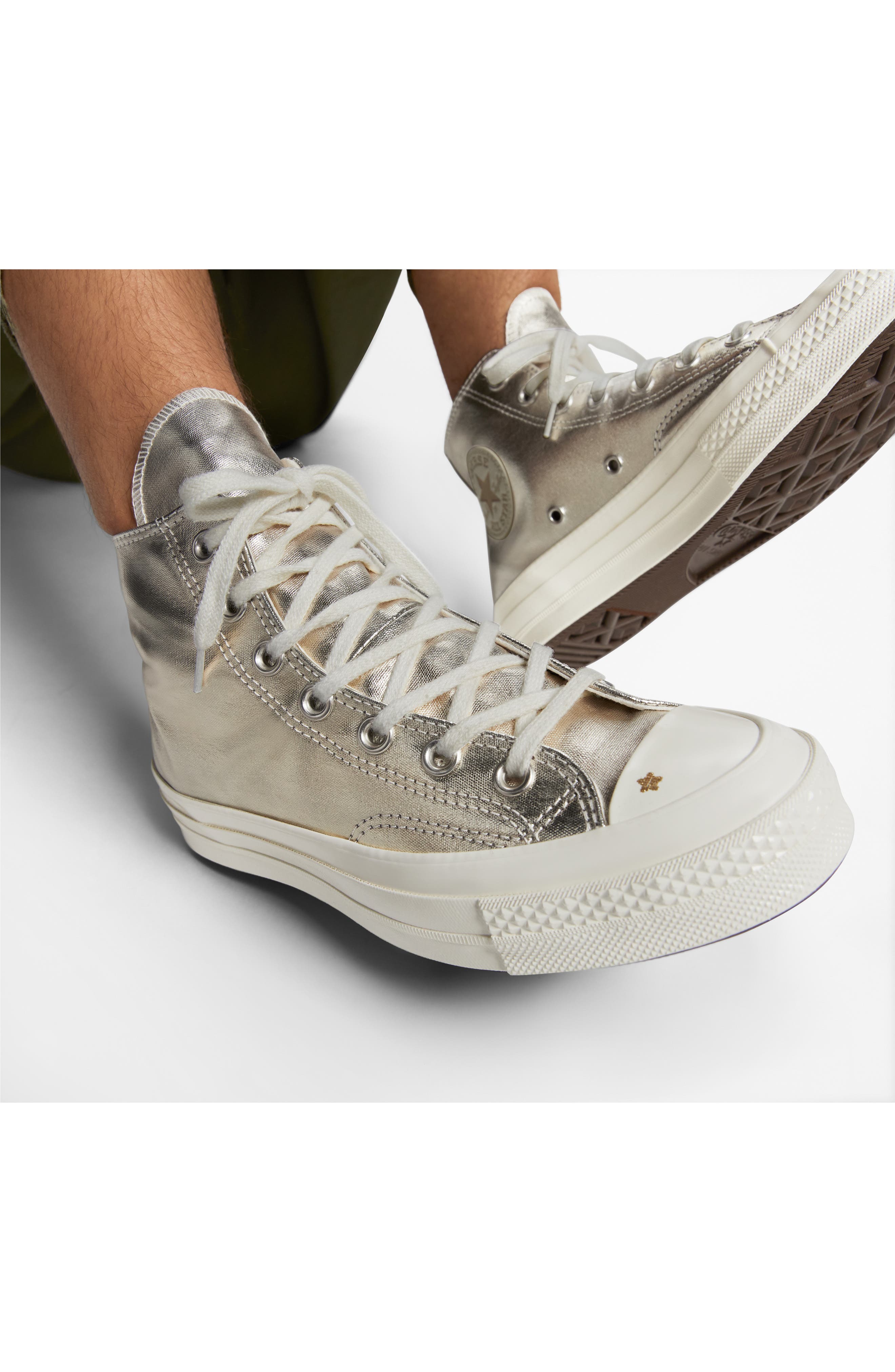 Chuck Taylor® All Star® 70 Metallic High Top Sneaker, Alternate, color, LIGHT GOLD/ EGRET/ EGRET