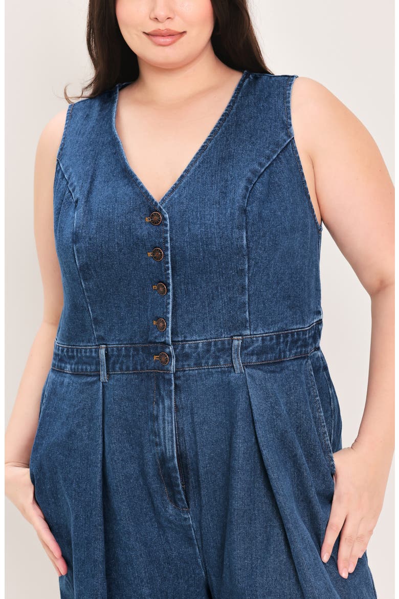 Pleated Wide Leg Denim Jumpsuit, Alternate, color, INDIGO DENIM