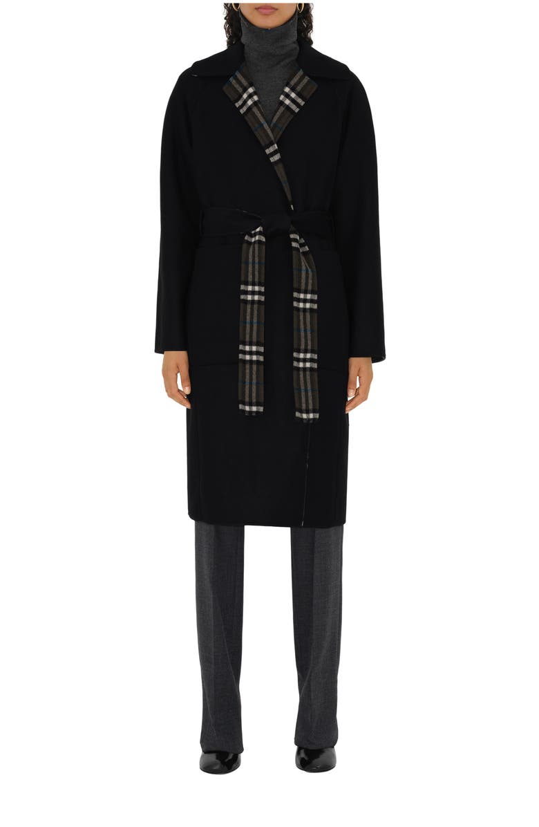 Burberry Reversible Wool Wrap Coat, Main, color, Black