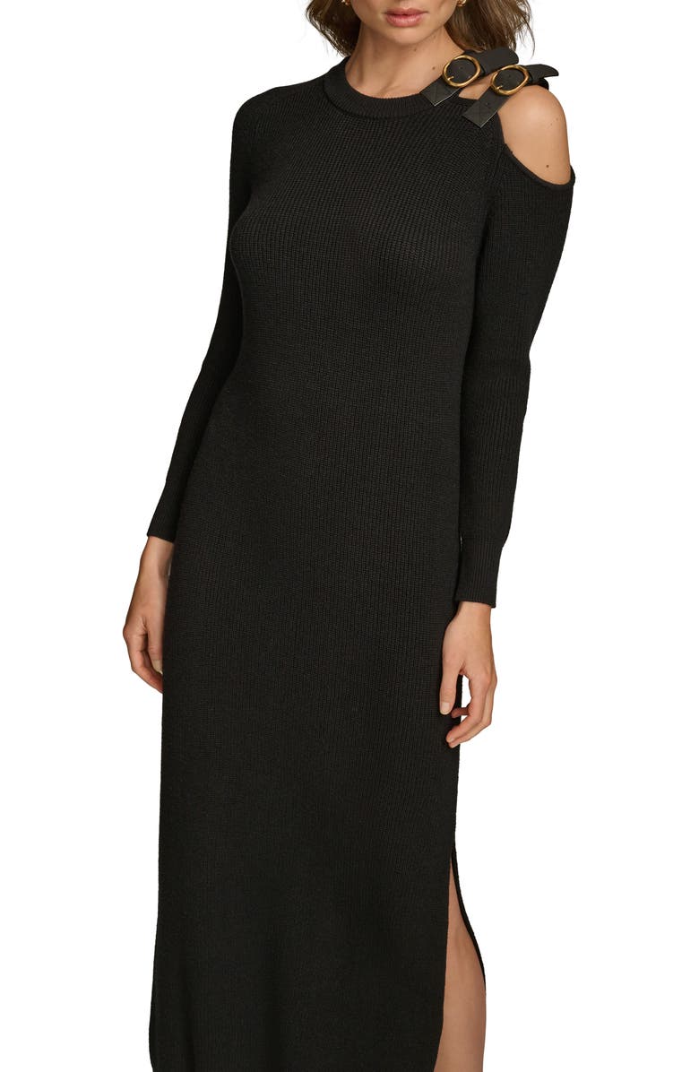 Donna Karan New York Belted Cutout Maxi Sweater Dress, Alternate, color, 