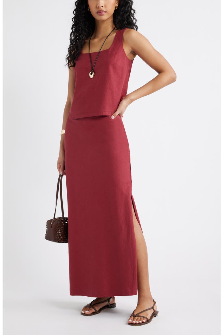 Linen Blend Column Maxi Skirt, Alternate, color, RED RUBY