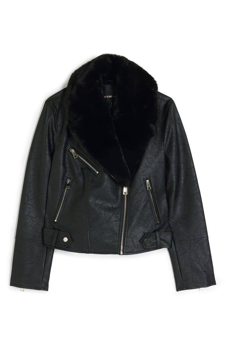 River Island Faux Leather Biker Jacket with Removable Faux Fur Trim, Alternate, color, 