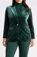 Anne Klein One-Button Notch Collar Velvet Blazer