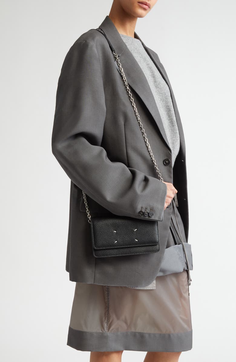 Maison Margiela Large Leather Wallet on a Chain, Alternate, color, Black