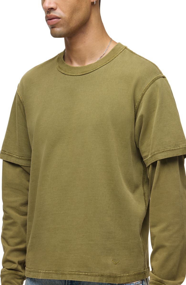 Hudson Jeans Hybrid Layered Long Sleeve Cotton T-Shirt, Alternate, color, Olive