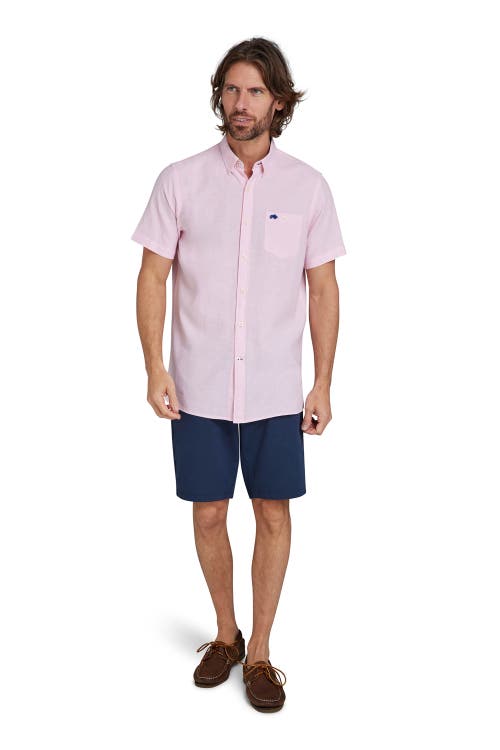 Raging Bull Short Sleeve Linen Shirt In Pink