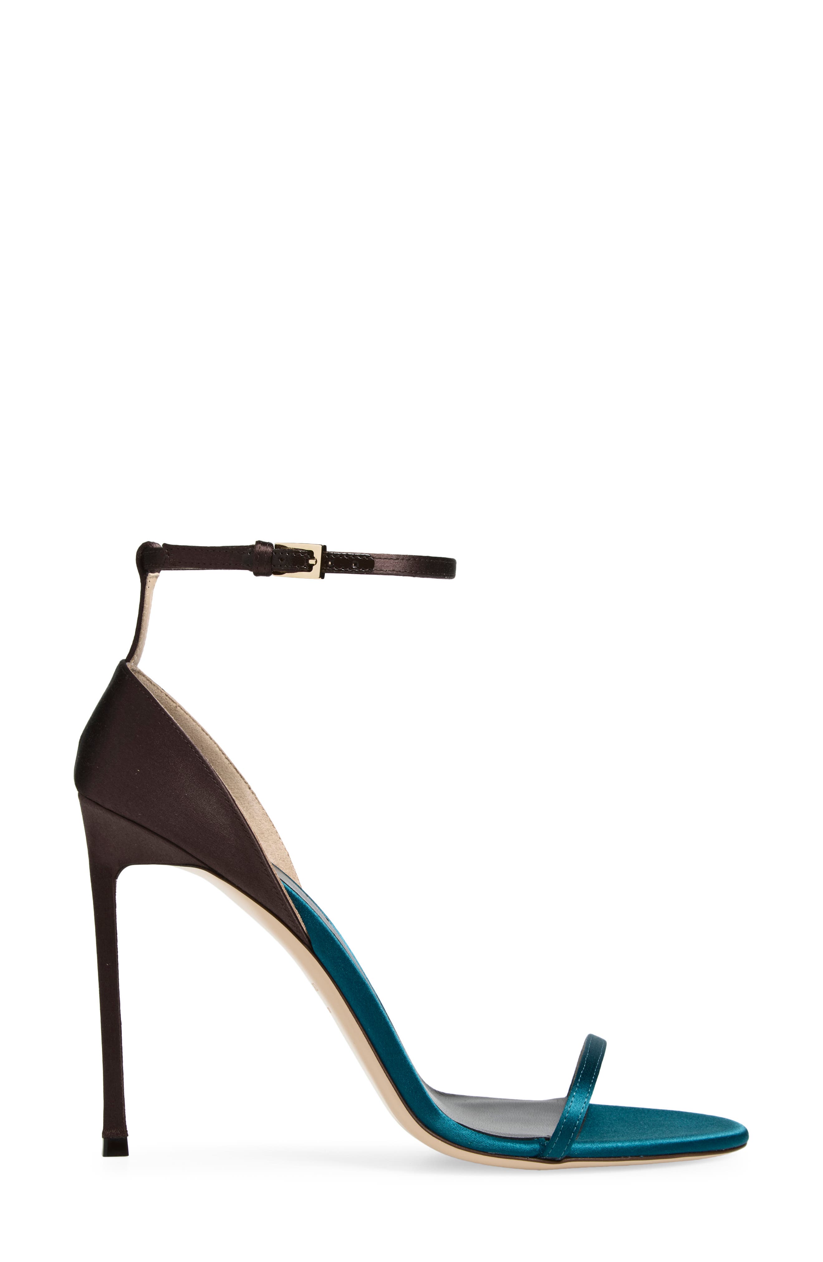 Vertigo Satin Ankle Strap Sandal, Alternate, color, PETROL/ ESPRESSO