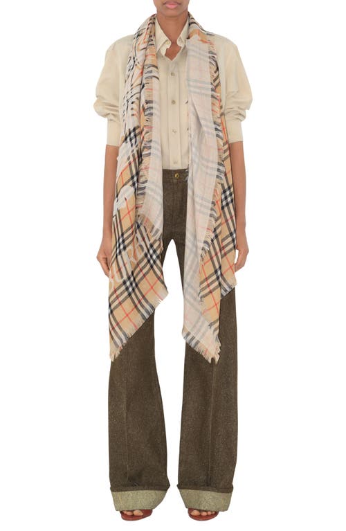 Shop Burberry Equestrian Knight Design Check Wool Scarf In Sand