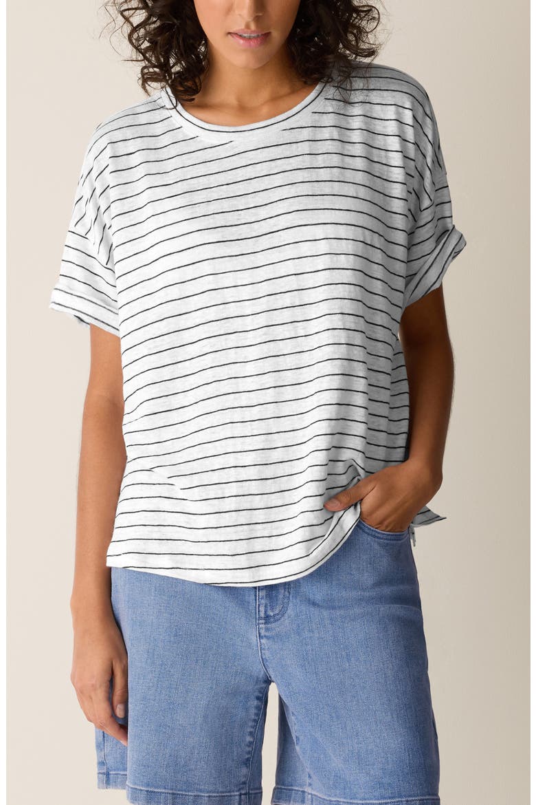 Boxy Stripe Organic Linen T-Shirt, Main, color, WHITE/ BLACK