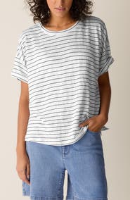 Eileen Fisher Boxy Stripe Organic Linen T-Shirt