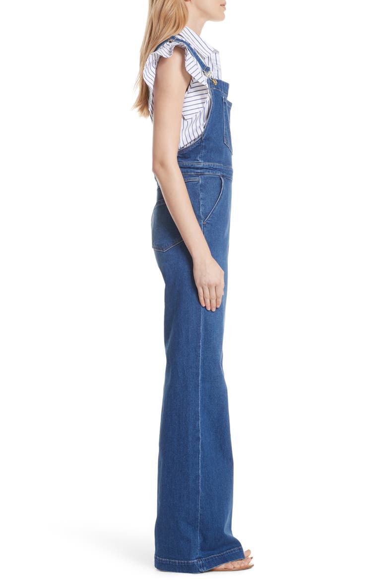 Palazzo Wide Leg Denim Overalls, Alternate, color, LONGWATER