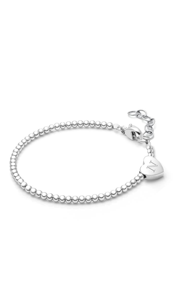 Sterling Silver Dainty Heart & Engraved Initial 5.25" Bracelet, Main, color, Silver - N