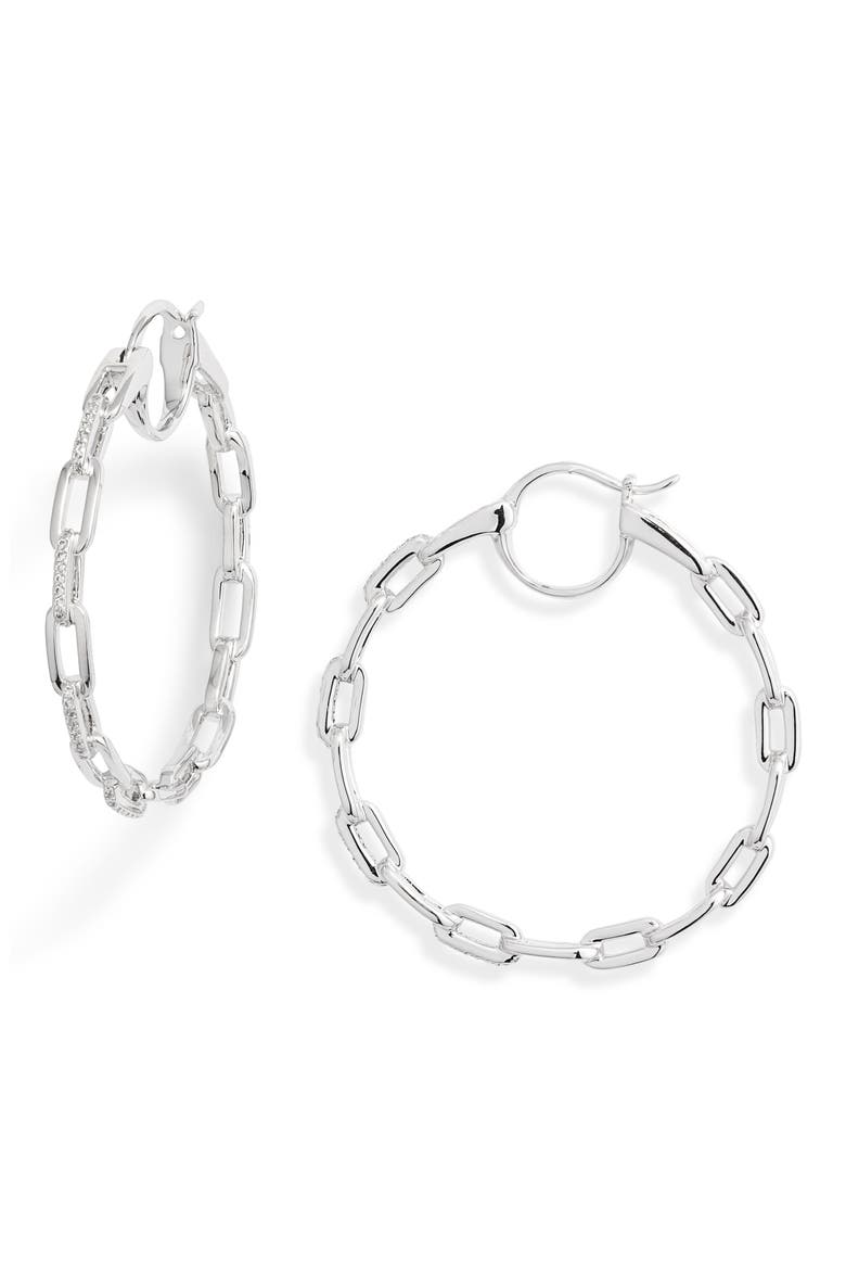 Cubic Zirconia Links Hoop Earrings, Main, color, RHODIUM