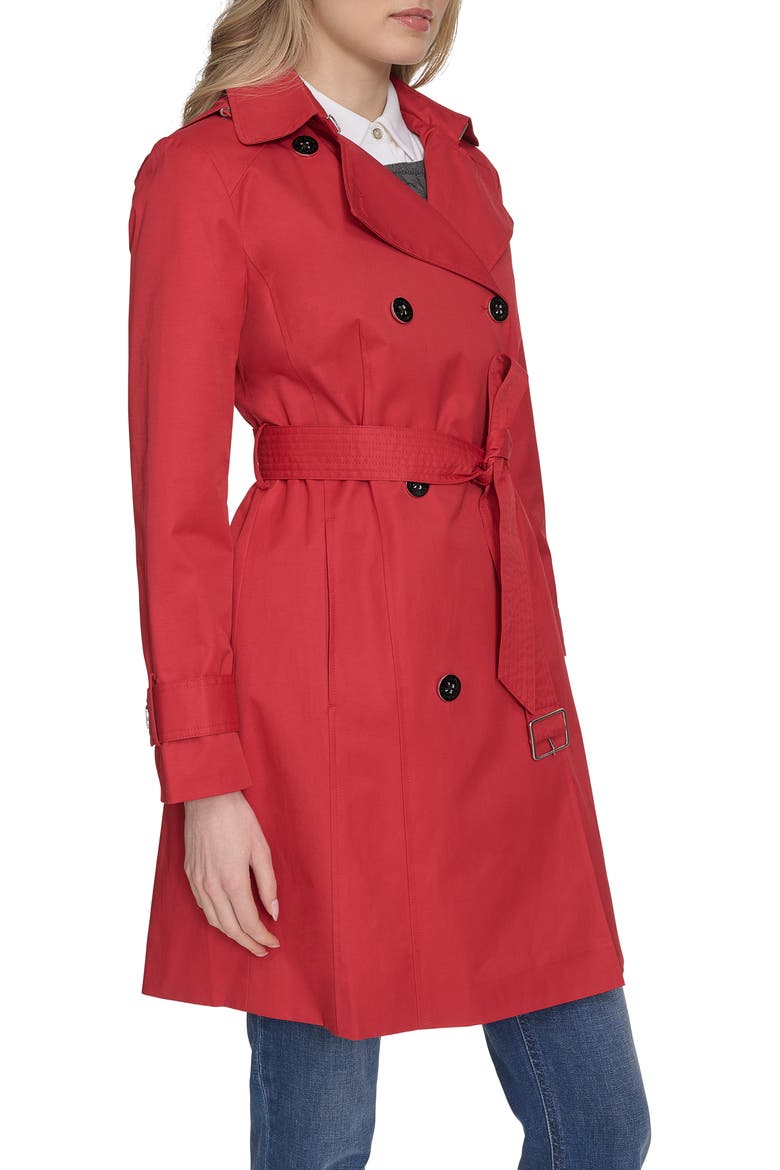 Water Resistant Trench Coat with Removable Hood, Alternate, color, RED
