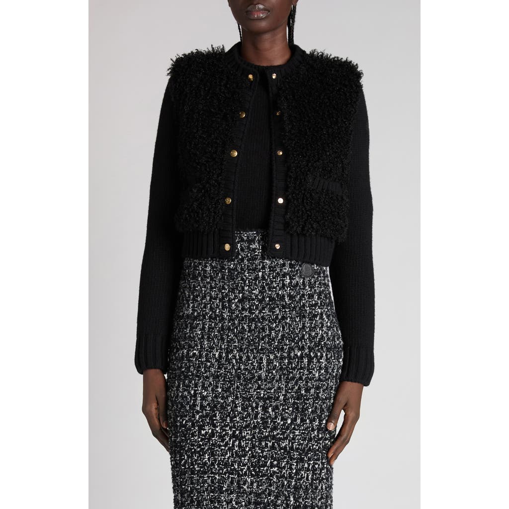 Moncler Faux Shearling & Quilted Down Cardigan In Black