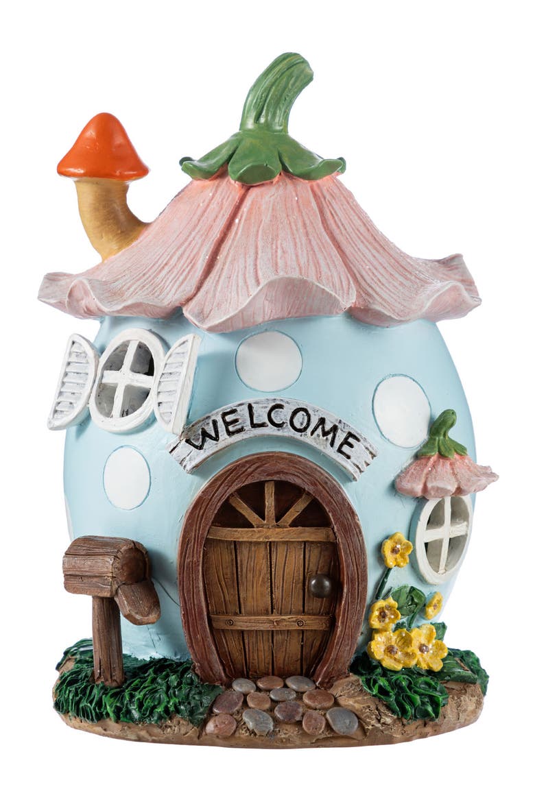 8"H Lighted Easter Resin Egg Shaped House Table Decor, Alternate, color, Blue