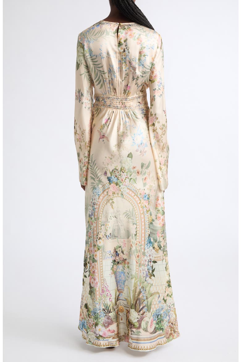 Crystal Embellished Floral Long Sleeve Silk Charmeuse V-Neck Dress, Alternate, color, MIDSUMMER MASTERPIECE