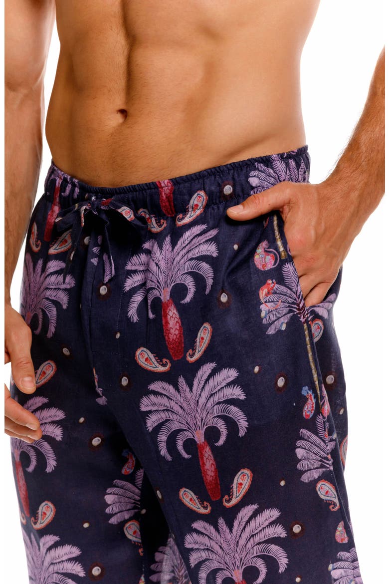 Drew Riviera Palms Print Linen Pajama Pants, Alternate, color, BLUE