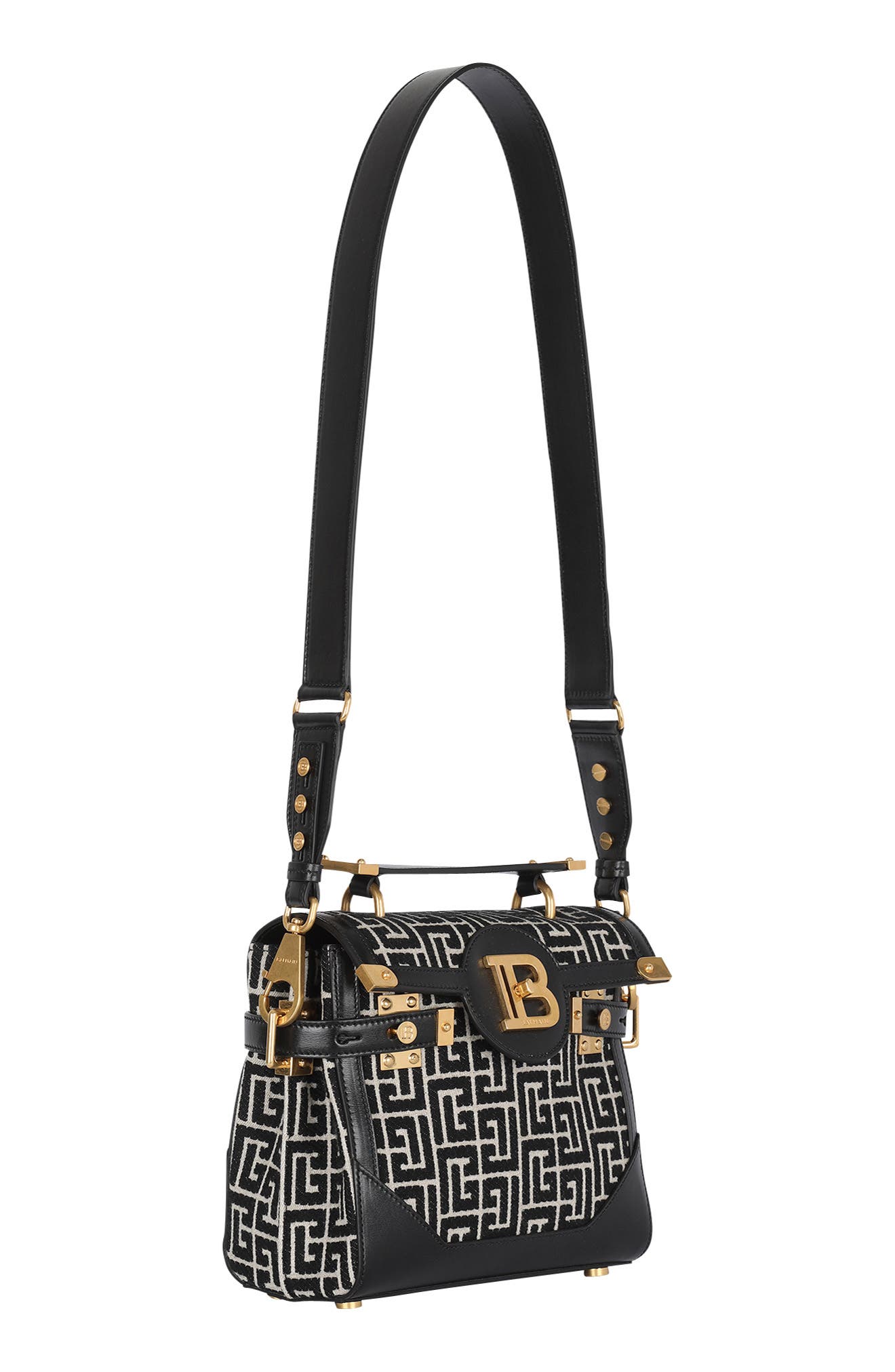 Balmain B-Buzz 23 Monogram Jacquard Top Handle Bag, Alternate, color, 