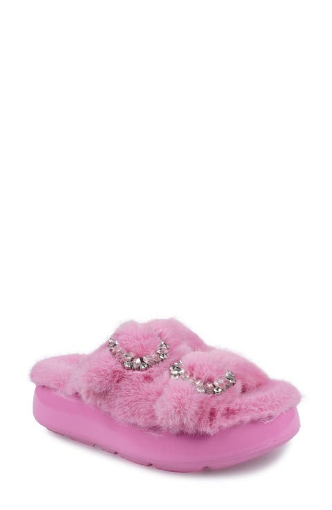 Fly Faux Fur Platform Slide Sandal (Women)