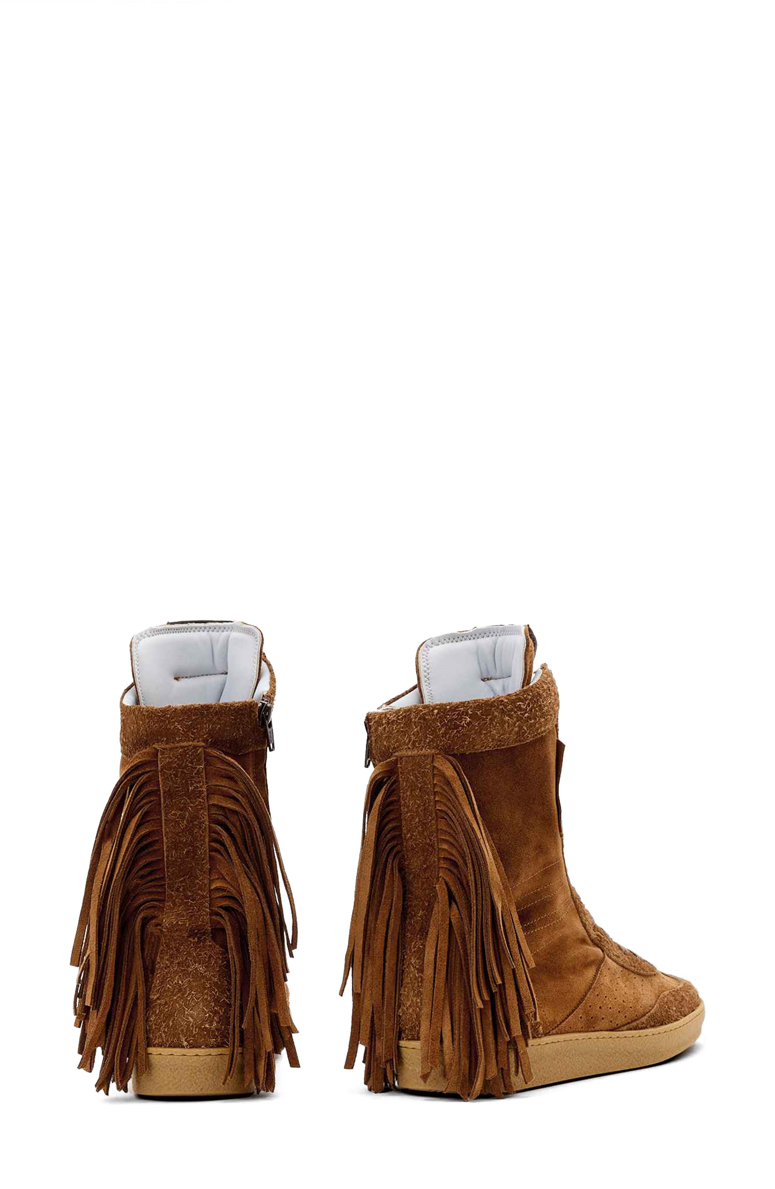 AllSaints Louise Fringe High Top Sneaker, Alternate, color, Tan Brown