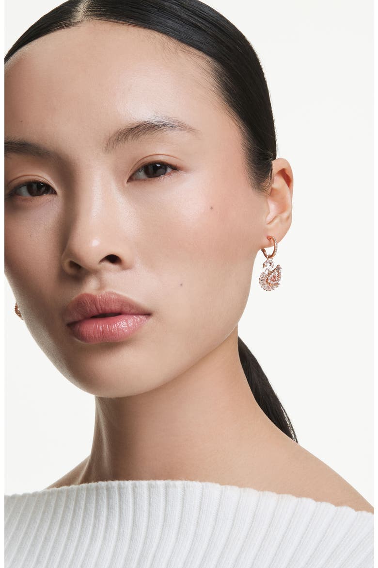 Crystal Swan Drop Earrings, Alternate, color, ROSE GOLD/ WHITE