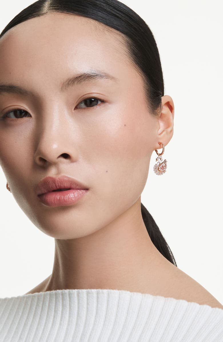 Swarovski Crystal Swan Drop Earrings, Alternate, color, Rose Gold/ White