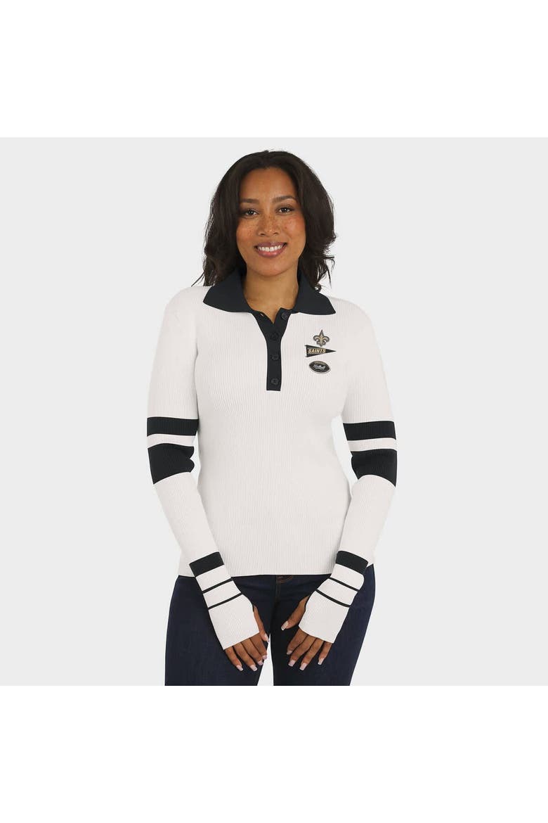 Women's WEAR by Erin Andrews White New Orleans Saints Ribbed Henley Polo Sweater, Alternate, color, White
