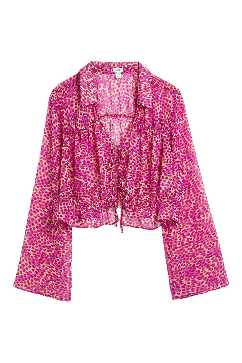 Dot Print Tie Blouse, Alternate, color, BRIGHT PINK