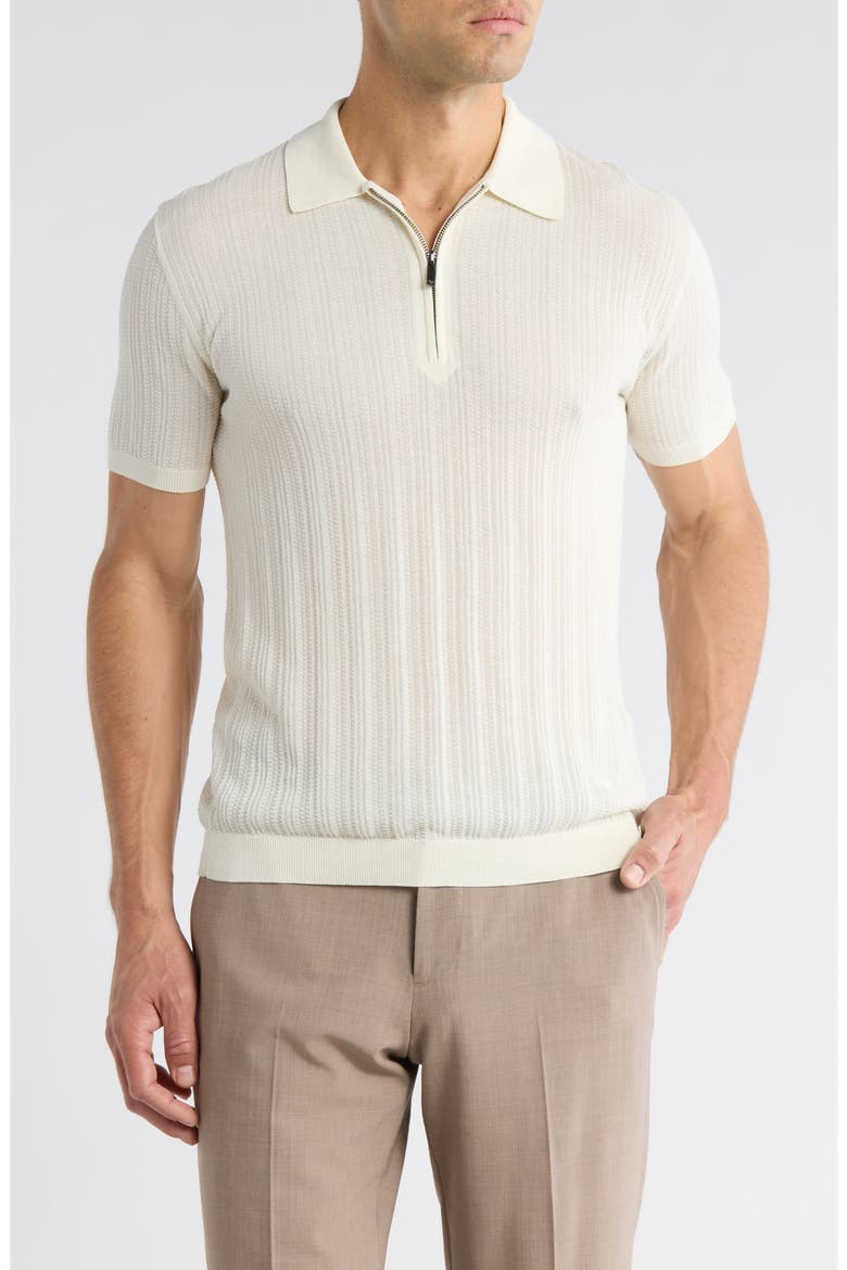 Textured Quarter Zip Polo, Main, color, OFF WHITE