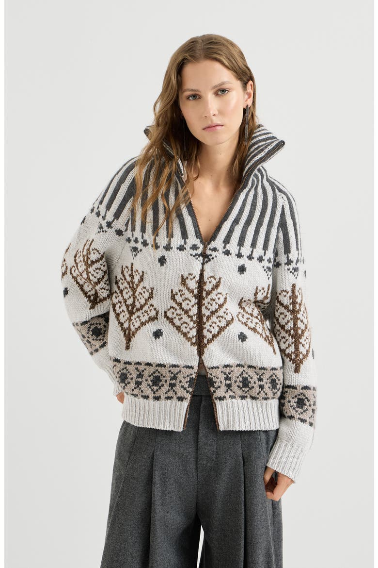 Cashmere And Mohair Nordic Heritage High-neck Cardigan With Zipper, Main, color, Pearl