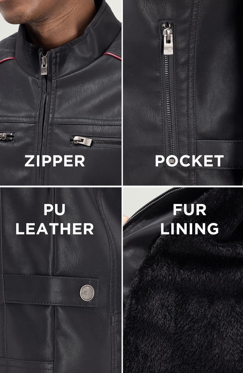 XRAY Faux Fur Lined Faux Leather Moto Jacket, Alternate, color, Black/ Burgundy