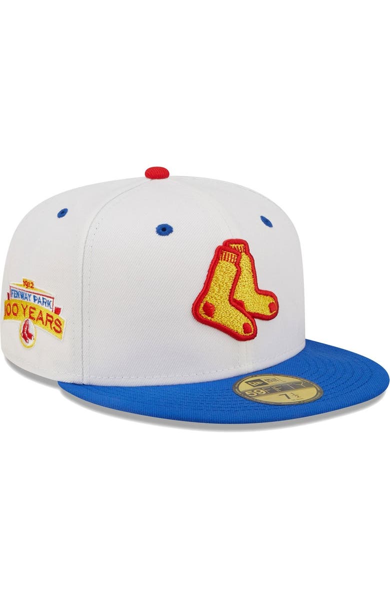 New Era Men's New Era White/Royal Boston Red Sox 100 Years at Fenway Park Cherry Lolli 59FIFTY Fitted Hat, Main, color, 