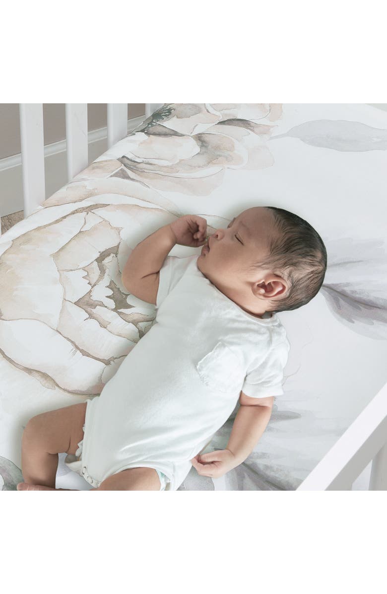 Lambs & Ivy Signature Watercolor Floral Organic Cotton Fitted Crib Sheet, Alternate, color, White Multi