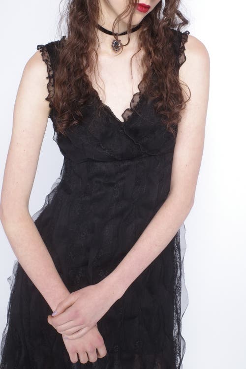 Anna Sui Black Lace Combo Sleeveless Lace Dress In Black