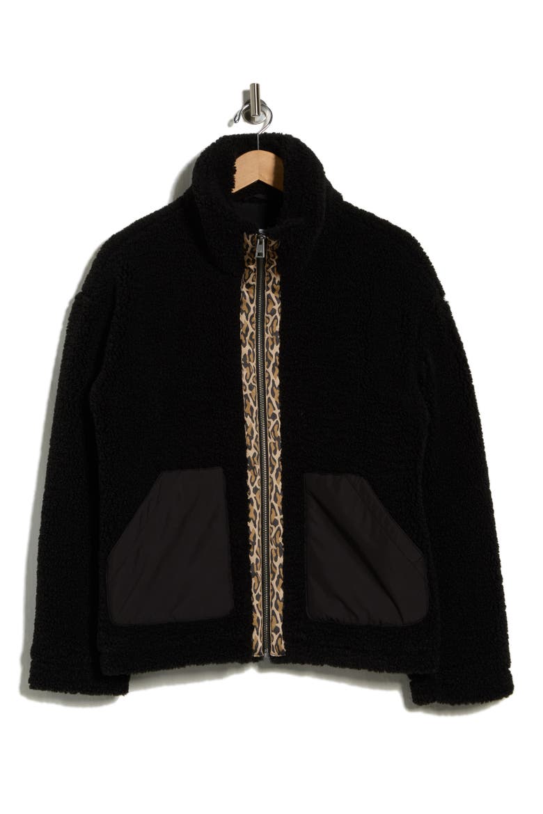 Faux Shearling Full Zip Jacket, Alternate, color, BLACK LEOPARD