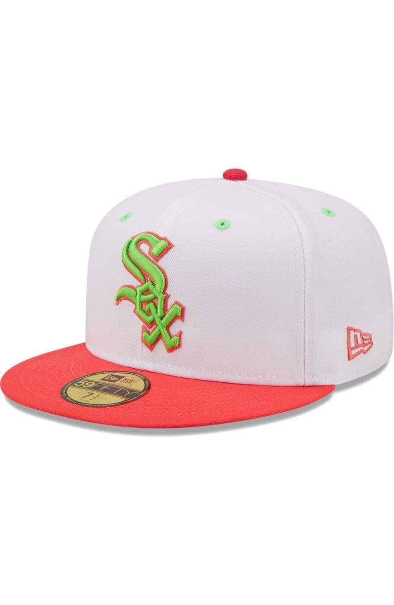 New Era Men's New Era White/Coral Chicago White Sox 2003 MLB All-Star Game Strawberry Lolli 59FIFTY Fitted Hat, Alternate, color, White