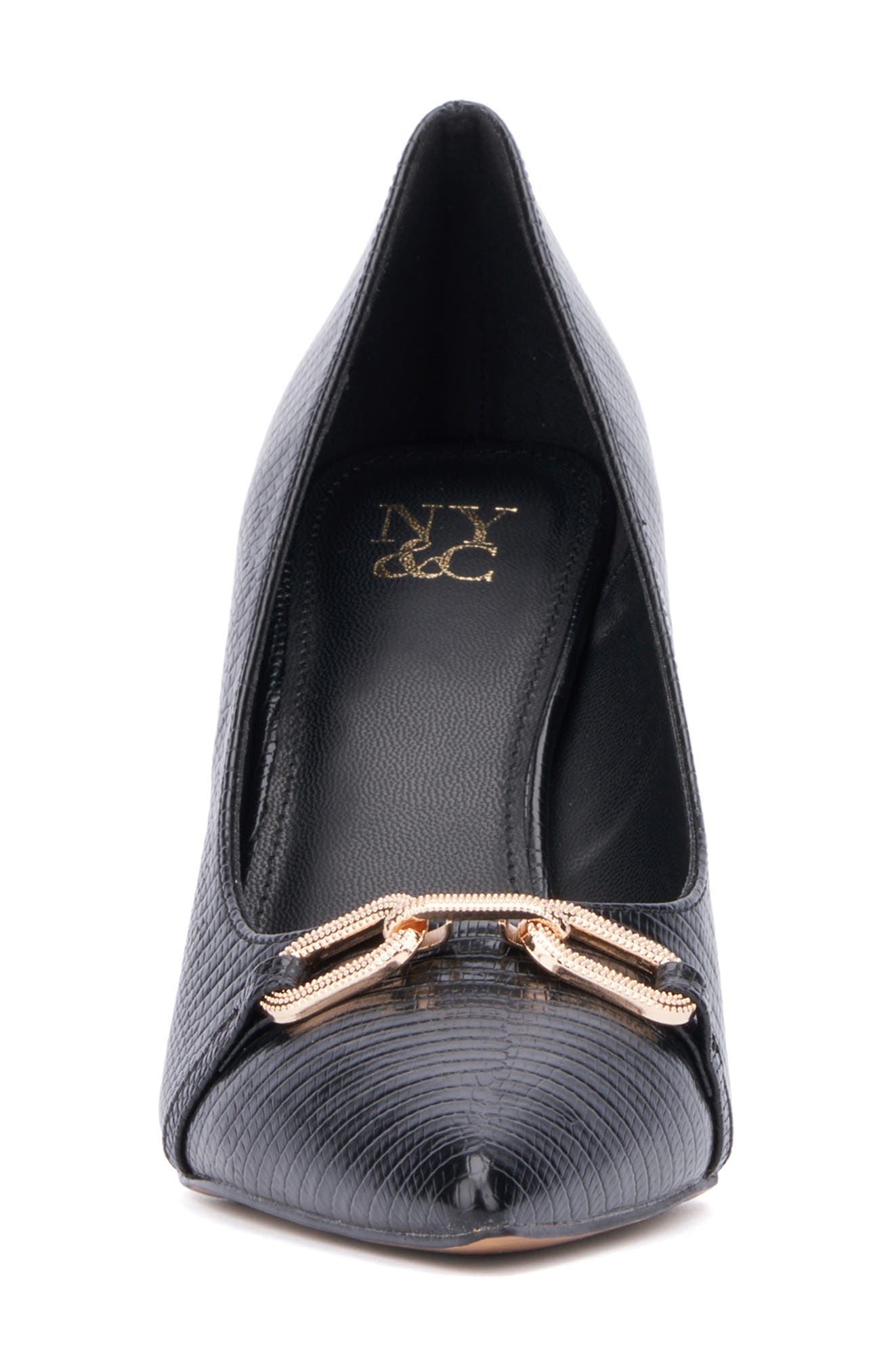 NEW YORK AND COMPANY Katerina Croc Embossed Faux Leather Pump, Alternate, color, Black Lizard