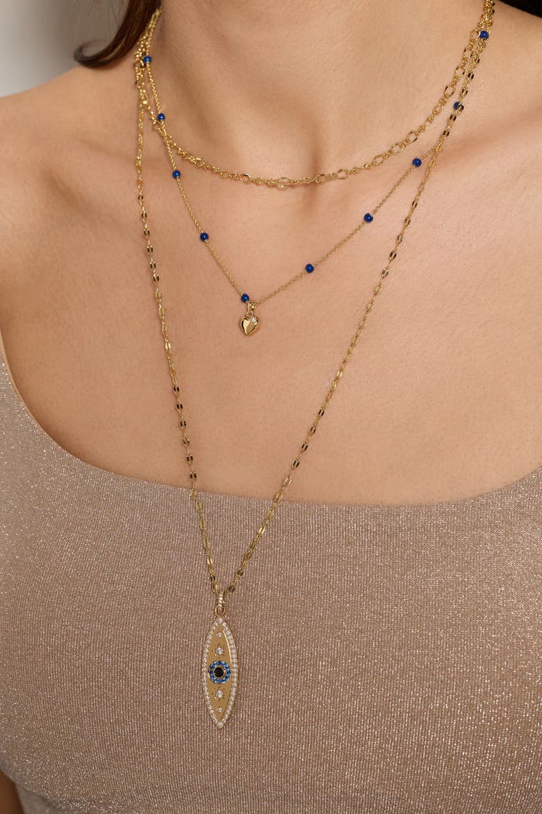Festival Stranded Evil eye necklace, Alternate, color, Gold