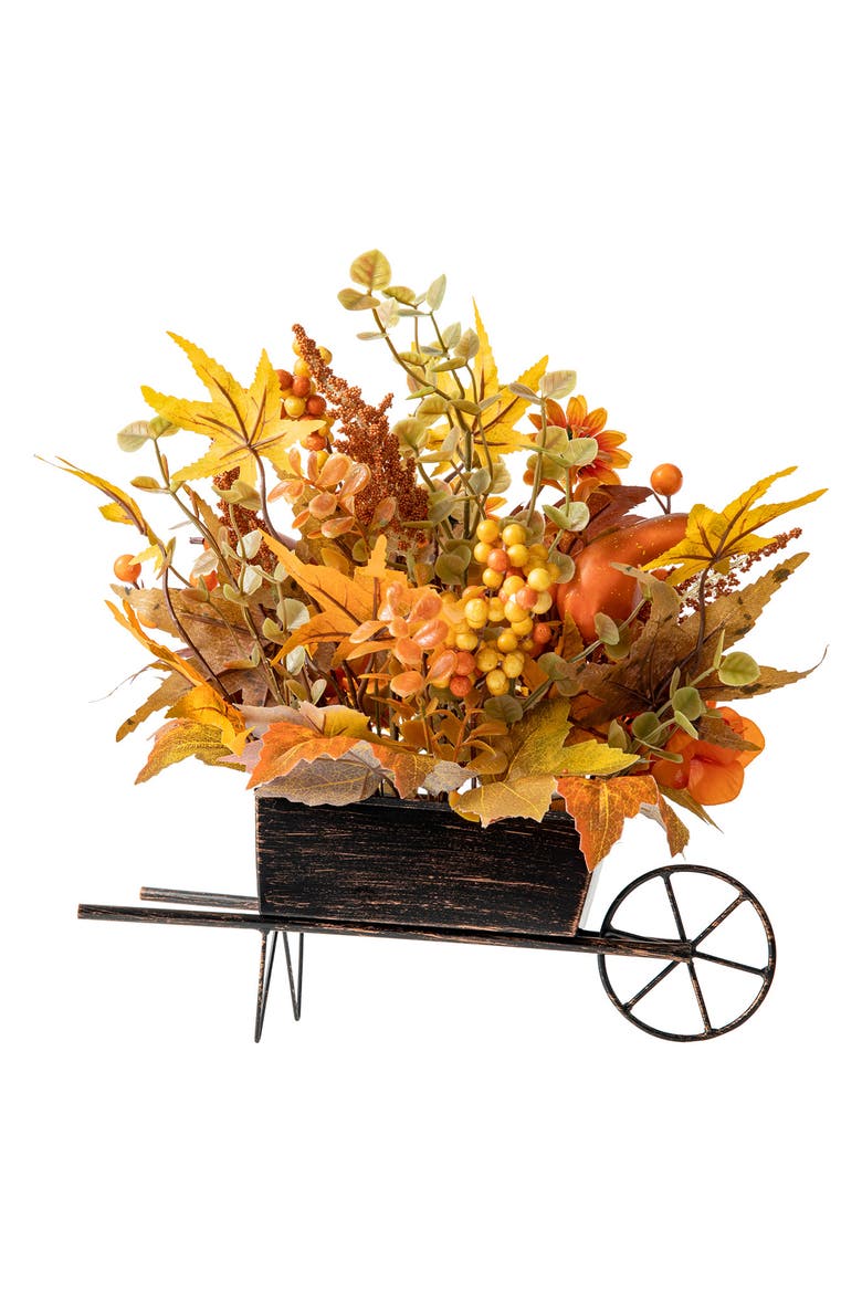 14"L Fall Floral Cart Centerpiece, Alternate, color, Orange