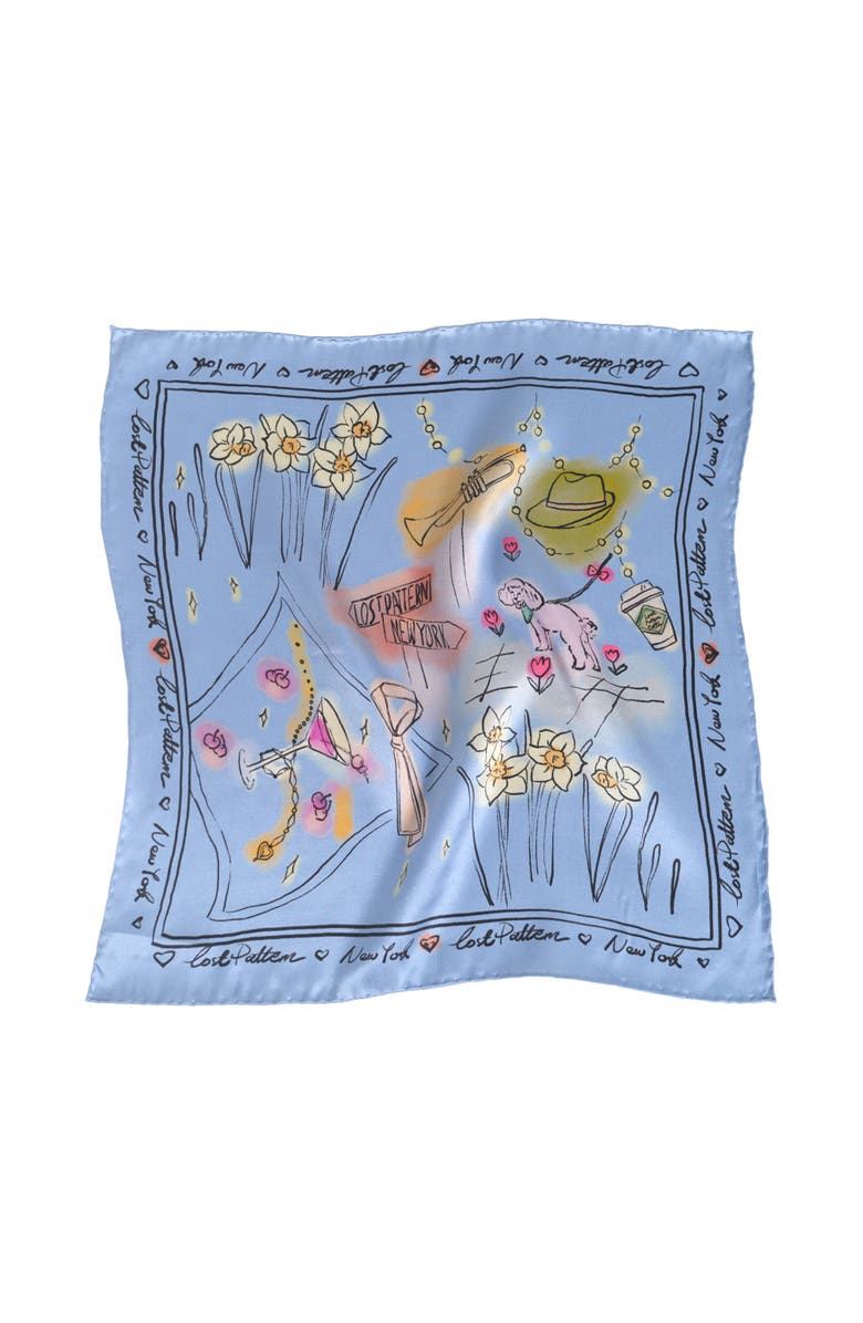 Lost Pattern Nyc In Sketches Pocket Square, Main, color, Blue