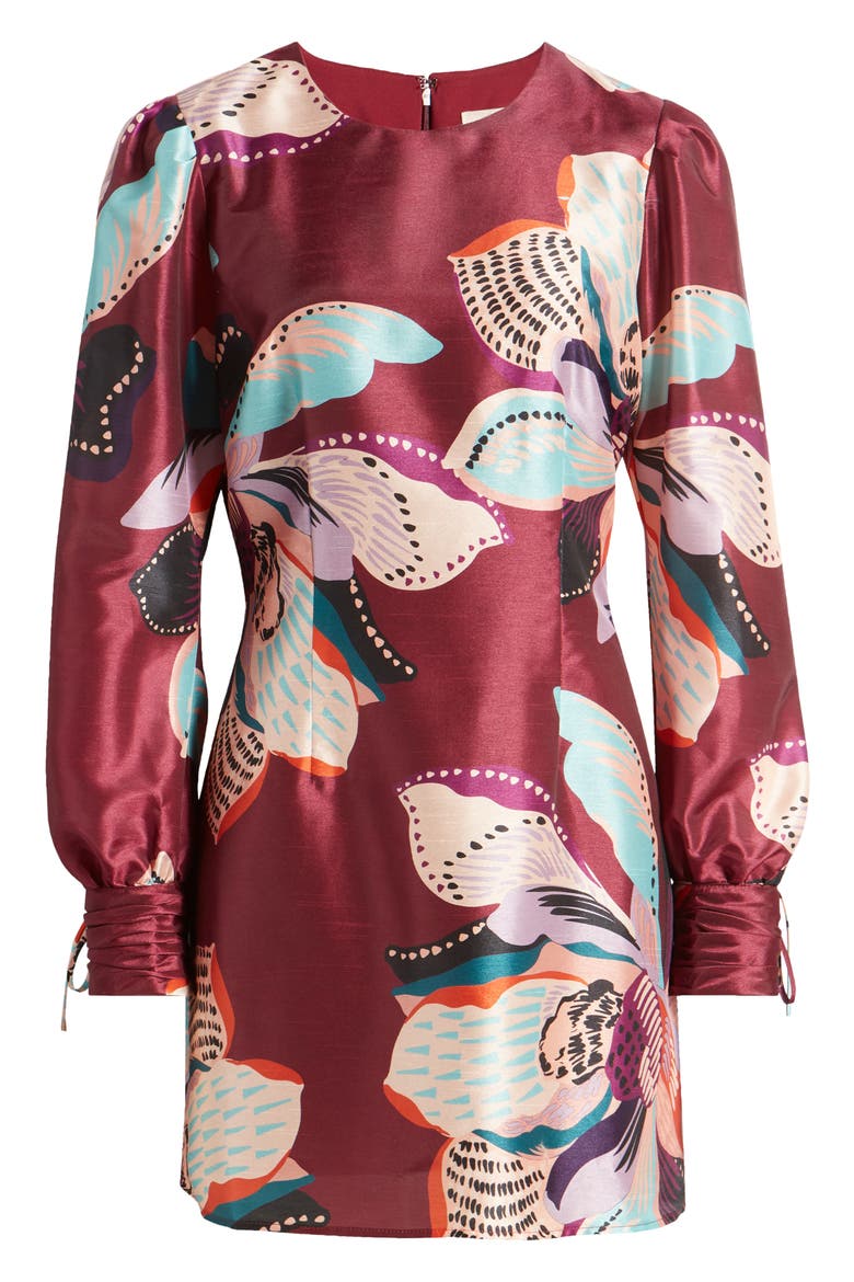 Puff Shoulder Long Sleeve Minidress, Alternate, color, PLUM FLORAL