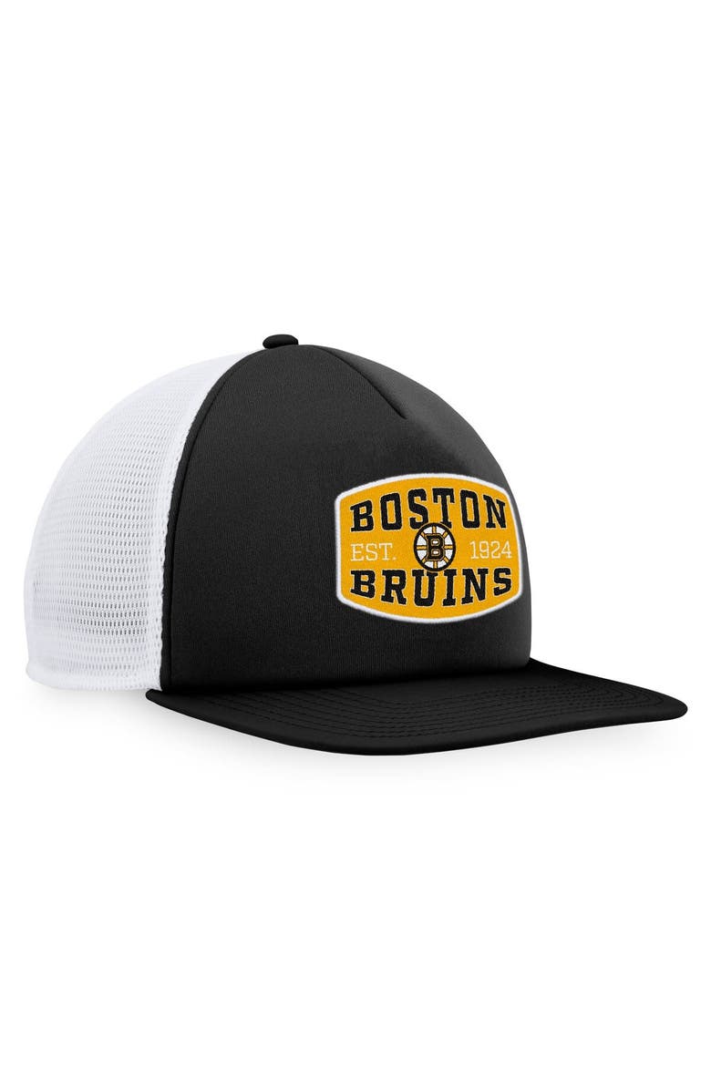FANATICS Men's Fanatics Branded Black/White Boston Bruins Foam Front Patch Trucker Snapback Hat, Alternate, color, Black