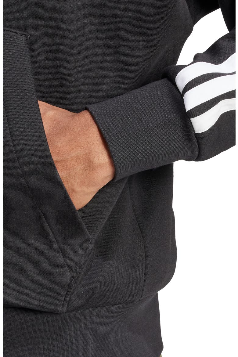 Essential 3-Stripes Fleece Hoodie, Alternate, color, BLACK/WHIT