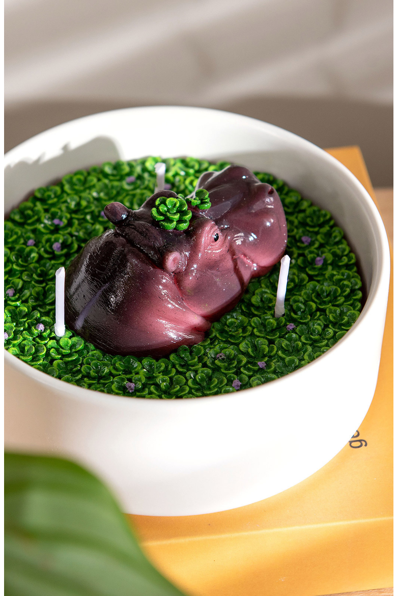 Hippo Candle Bowl, Alternate, color, Brown / Purple / Green