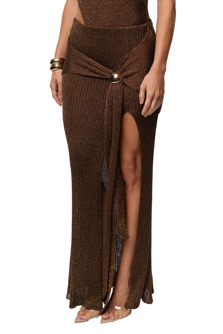 Hazel Metallic Knit Maxi Skirt, Alternate, color, BROWN